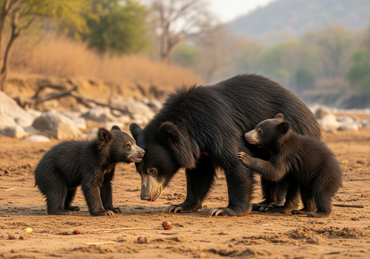 Sloth Bear with Cubs